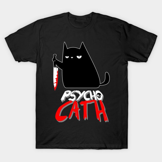 psycho cat with knife - funny halloween cat lover shirt T-Shirt by enigmatyc